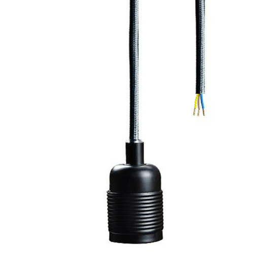 Vintage socket E27 pendant Matt black - 6m black cord